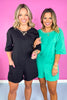 Green Knit Drop Shoulder Short Sleeve Romper *FINAL SALE*