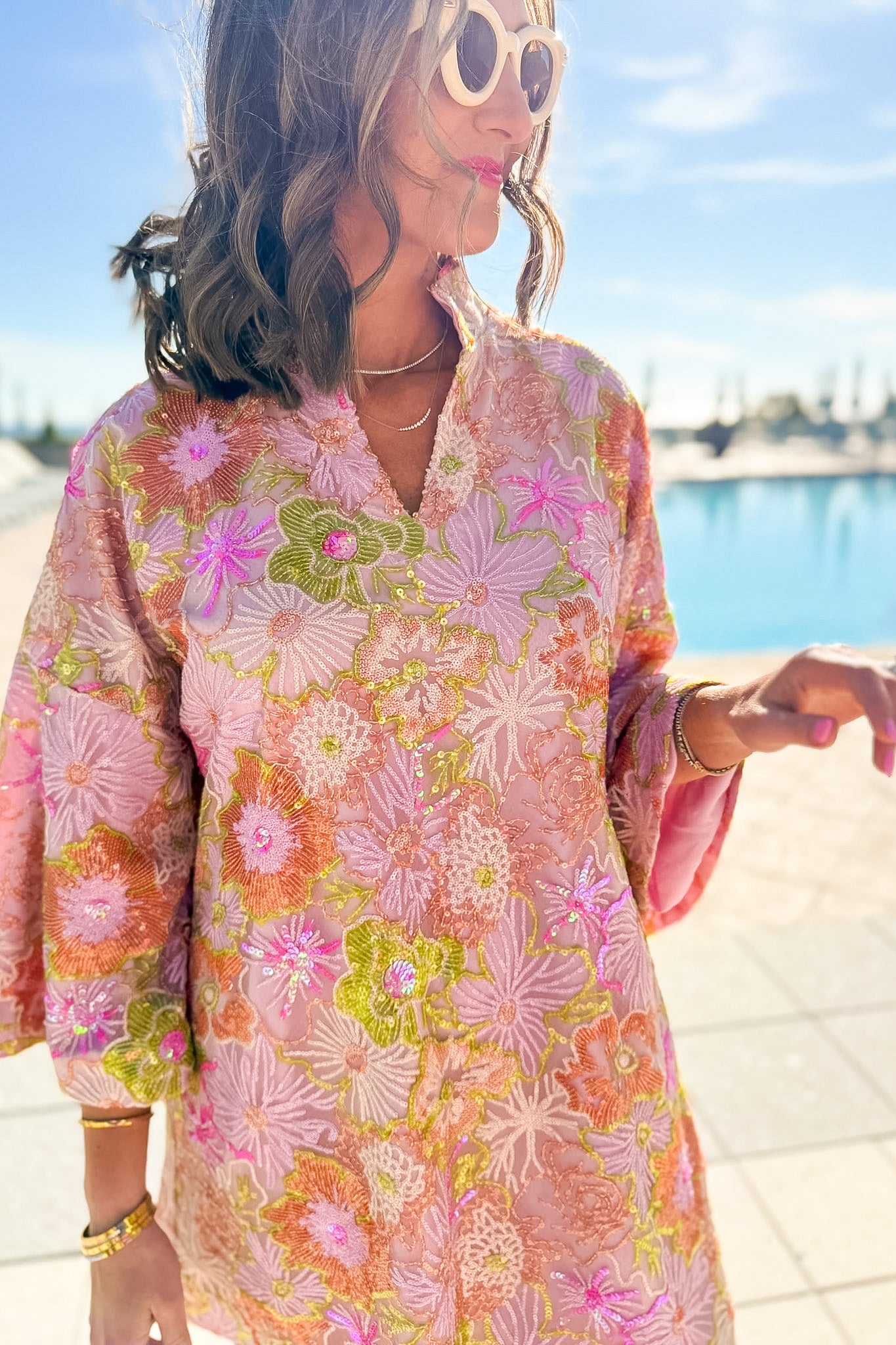 SSYS Ruby Sequin Caftan Dress In Pink Floral Sequin