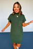 Green Mock Neck Front Pocket Short Sleeve Sweater Dress, perfect fall dress, perfect holiday dress, perfect date night dress, cooler weather dress, front pocket dress sweater dress, mock neck dress, SSYS by mallory Fitzsimmons 