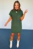 Green Mock Neck Front Pocket Short Sleeve Sweater Dress, perfect fall dress, perfect holiday dress, perfect date night dress, cooler weather dress, front pocket dress sweater dress, mock neck dress, SSYS by mallory Fitzsimmons 