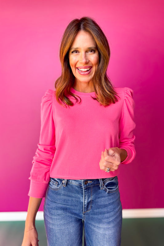 SSYS Shelley Long Puff Sleeve Top In Pink Lemonade