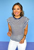 Navy Stripe Side Button Detail Short Sleeve Top *FINAL SALE*