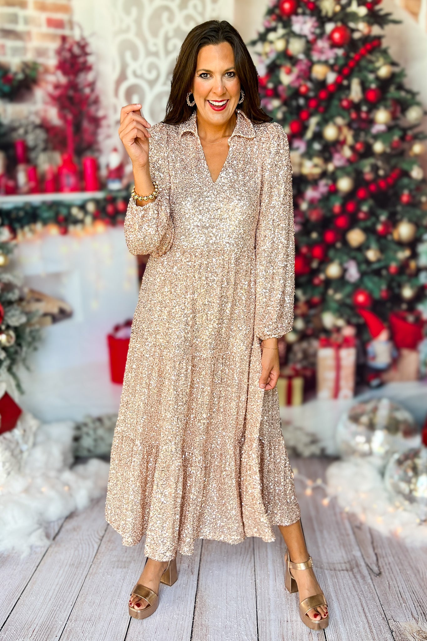 Chic celebration champagne sequin maxi dress best sale