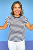 Navy Stripe Side Button Detail Short Sleeve Top *FINAL SALE*