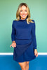 SSYS Faith Lattice Mock Neck Top Skort Set In Navy