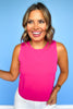 Hot Pink Crew Neck Sleeveless Side Button Detail Top *FINAL SALE*