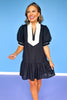 Black Contrast Neckband Short Puff Sleeve Dress *FINAL SALE*