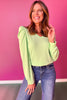 SSYS Sarah V Neck Long Puff Sleeve Top In Mint *FINAL SALE*