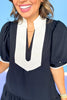 Black Contrast Neckband Short Puff Sleeve Dress *FINAL SALE*