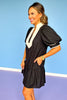 Black Contrast Neckband Short Puff Sleeve Dress *FINAL SALE*