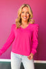 SSYS Sarah V Neck Long Puff Sleeve Top In Hot Pink