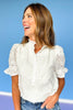 Off White Floral Detail Frill Neck Short Sleeve Top *FINAL SALE*