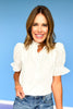 Off White Floral Detail Frill Neck Short Sleeve Top *FINAL SALE*