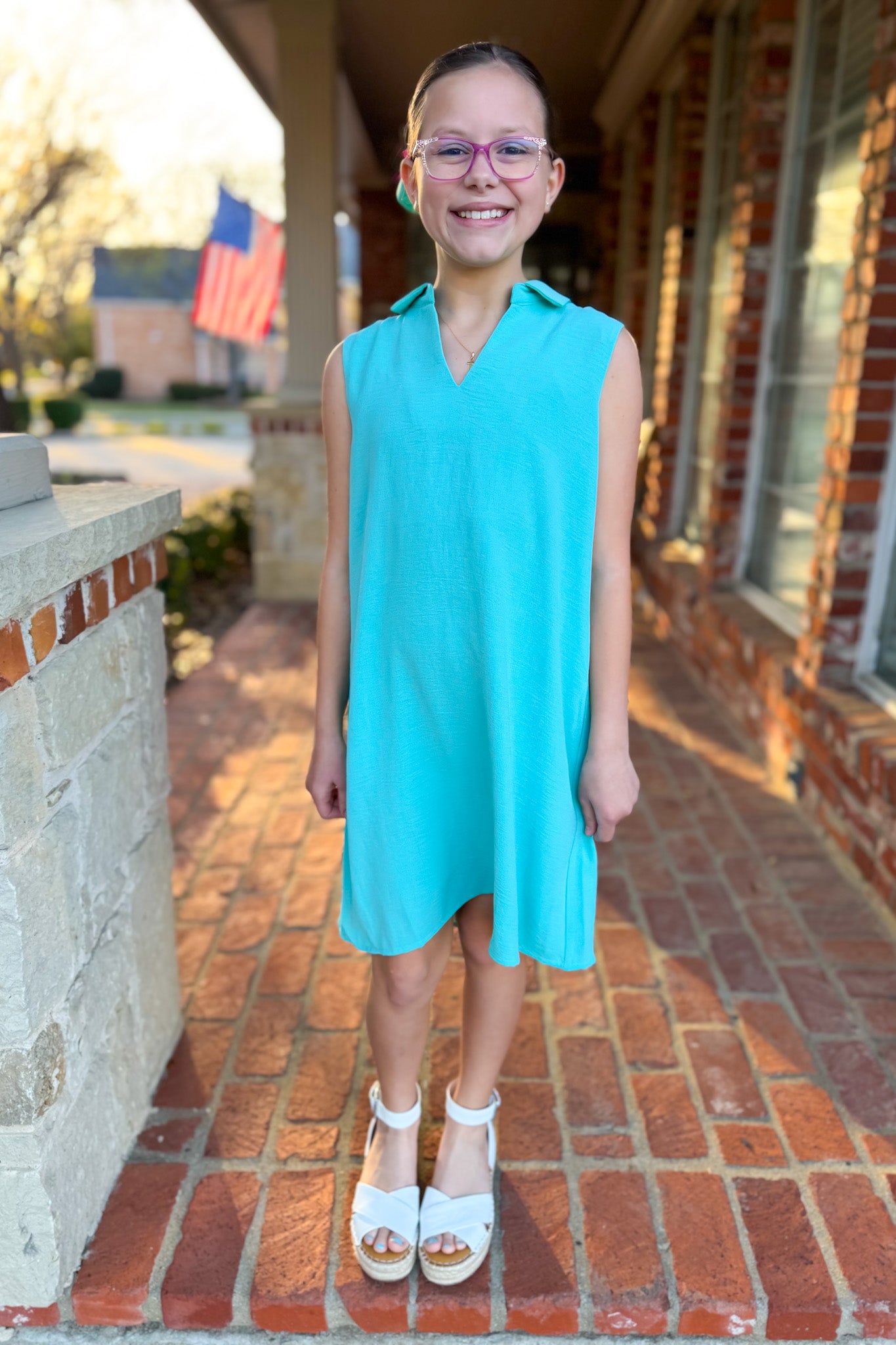 SSYS Kids Brynlee Crepe Collared Sleeveless Dress In Seafoam