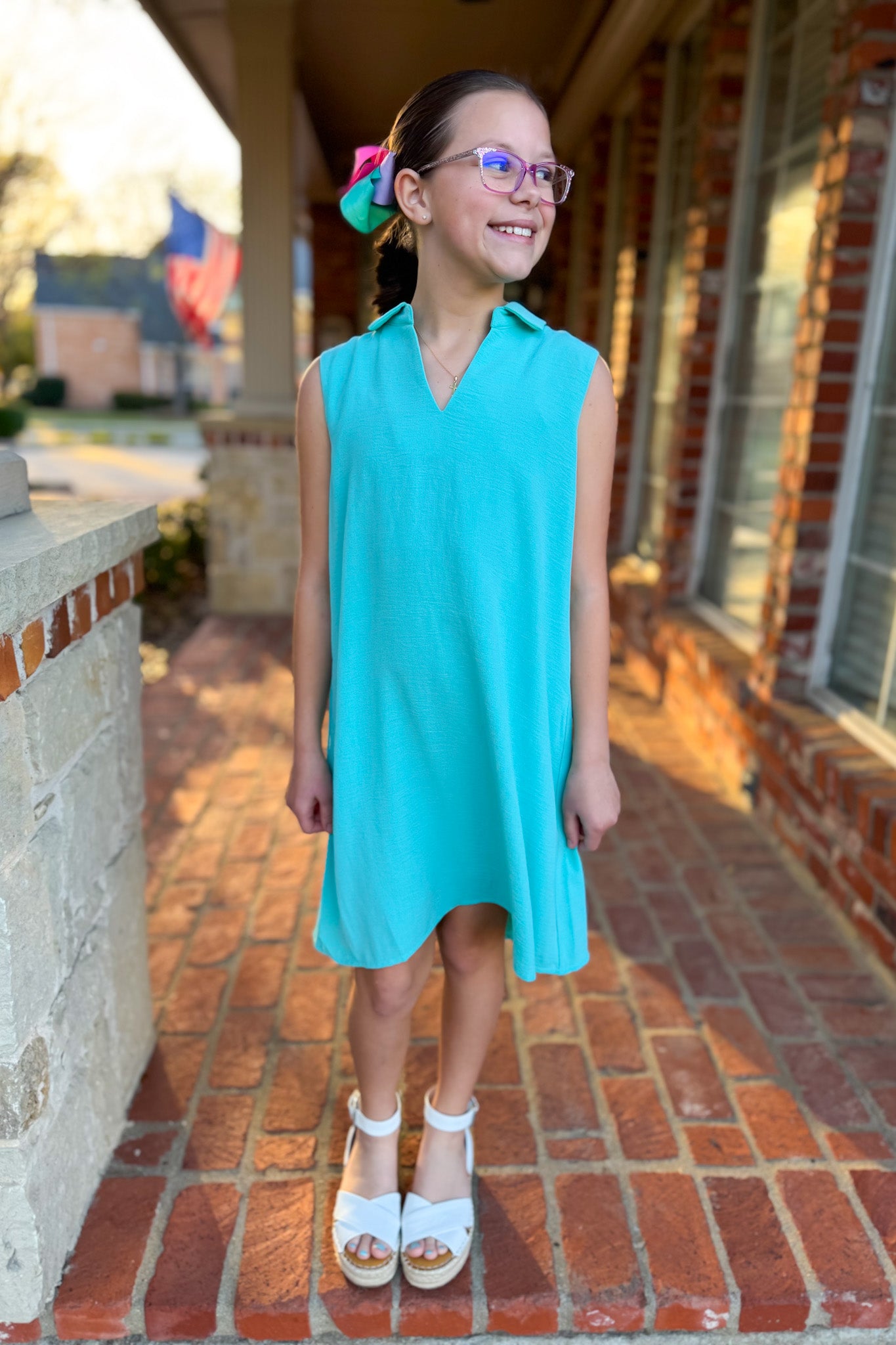 SSYS Kids Brynlee Crepe Collared Sleeveless Dress In Seafoam