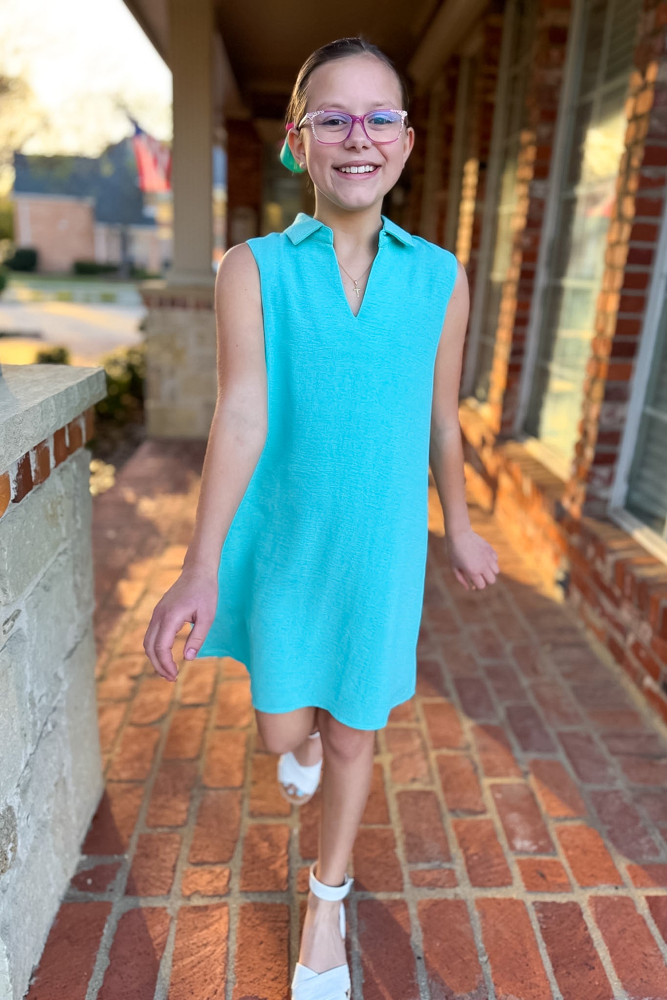 SSYS Kids Brynlee Crepe Collared Sleeveless Dress In Seafoam