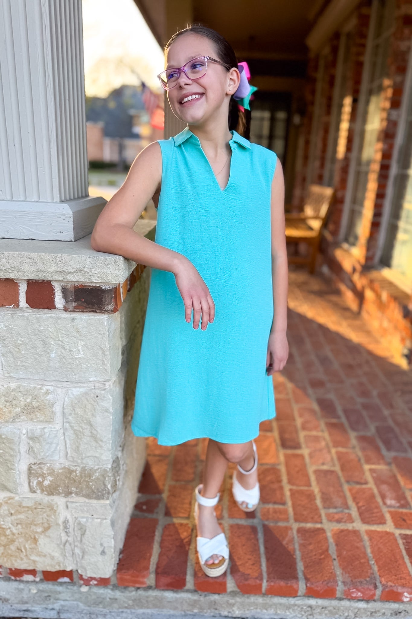SSYS Kids Brynlee Crepe Collared Sleeveless Dress In Seafoam