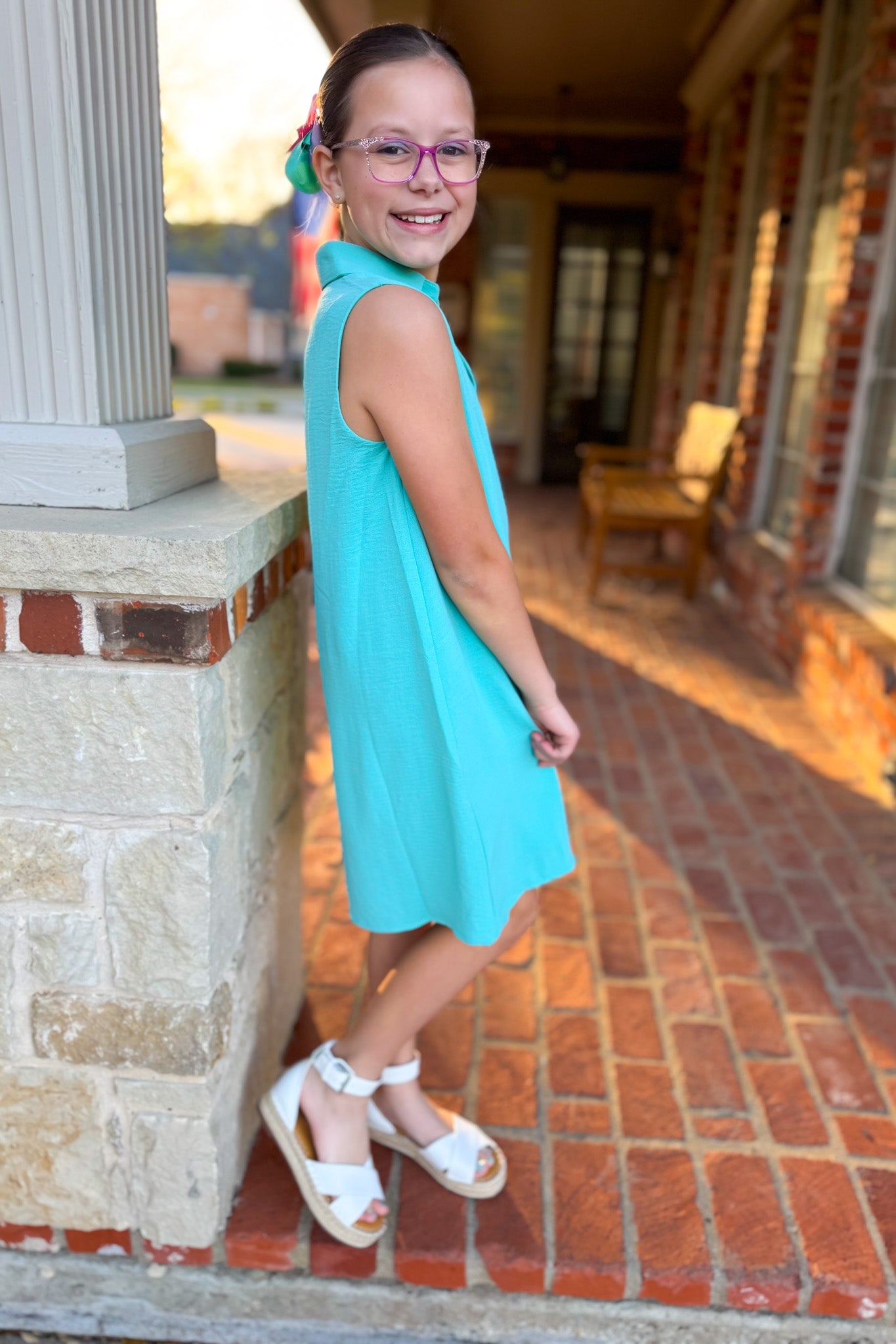 SSYS Kids Brynlee Crepe Collared Sleeveless Dress In Seafoam