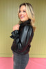 Black Faux Leather Long Puff Sleeve Jacket