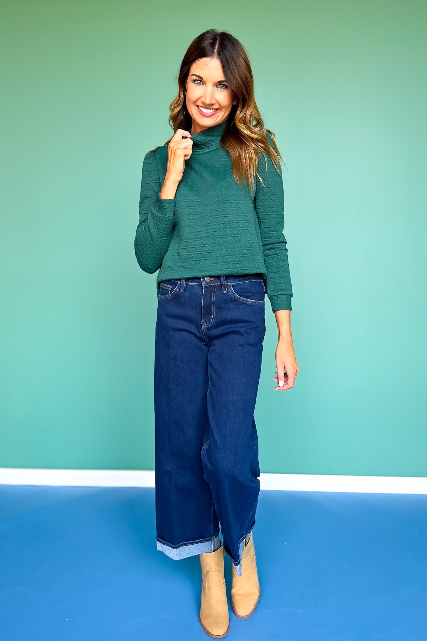 Vervet High Rise Cuffed Ankle Wide Jeans