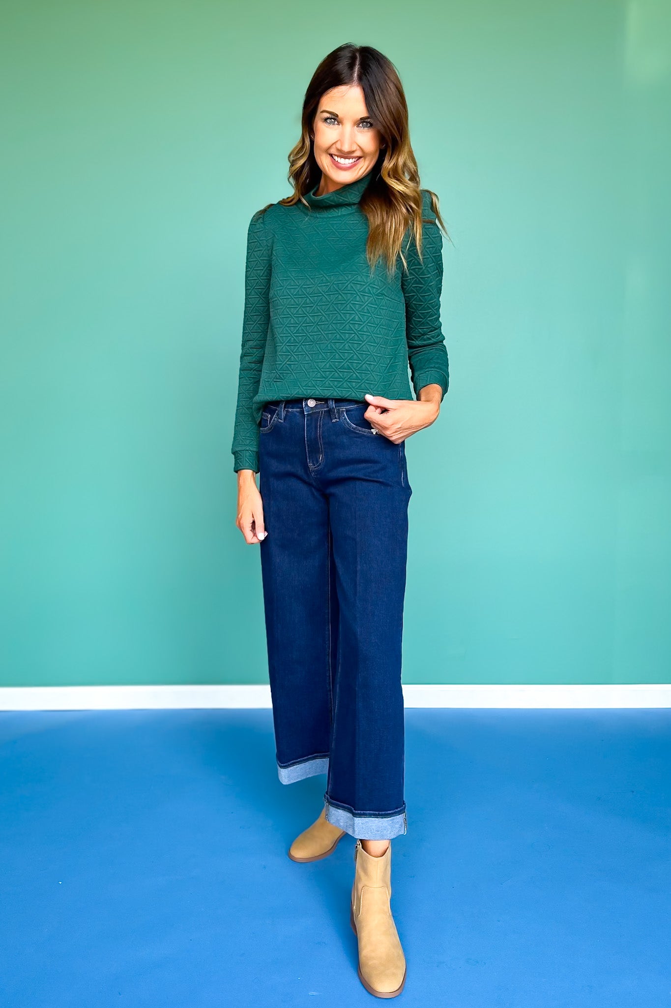 Vervet High Rise Cuffed Ankle Wide Jeans