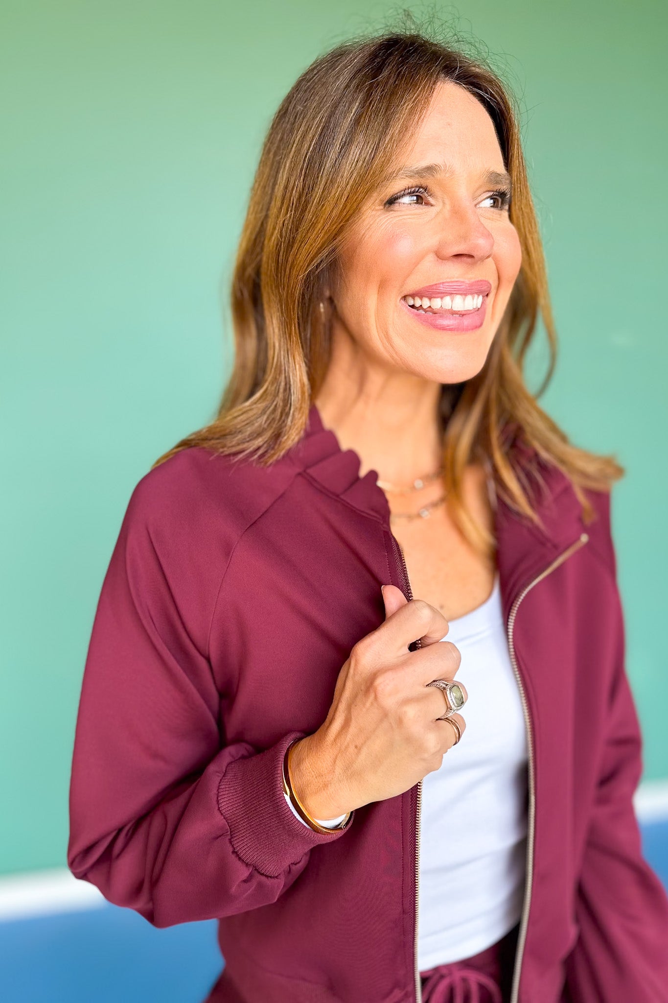 SSYS Mulberry Scuba Ruffle Neck Zip Jacket