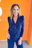 SSYS Cece Knit Puff Long Sleeve Top In Navy