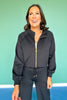 SSYS Black Scuba Ruffle Neck Zip Jacket