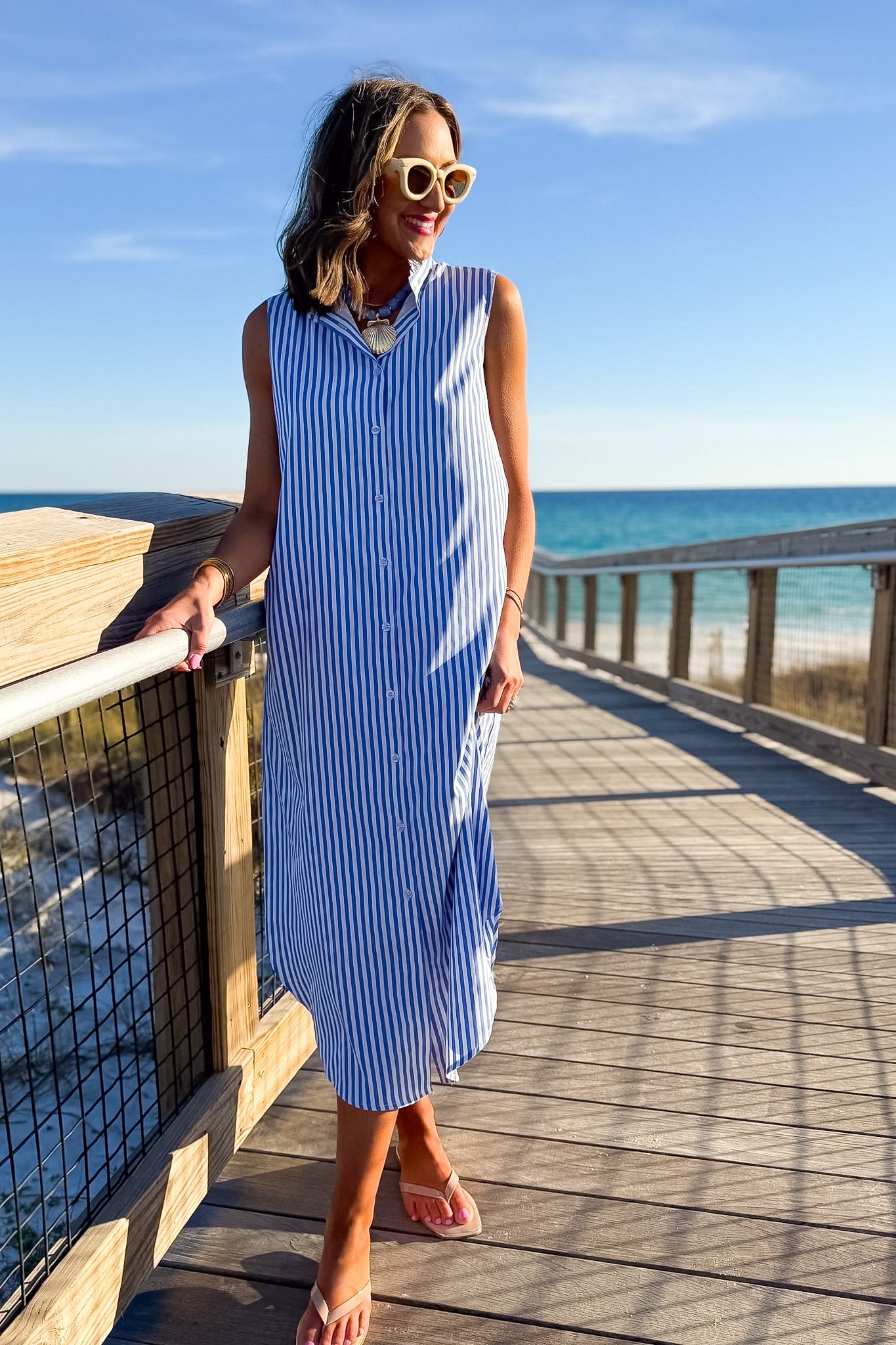 SSYS Saylor Sleeveless Preppy Shirt Dress In Blue