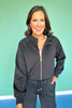SSYS Black Scuba Ruffle Neck Zip Jacket
