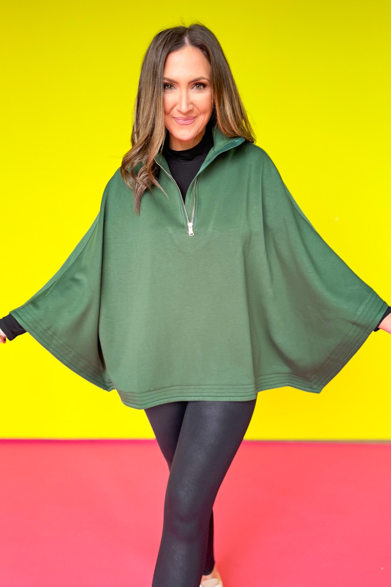 SSYS Marissa Fleece Lined Air Poncho In Hunter