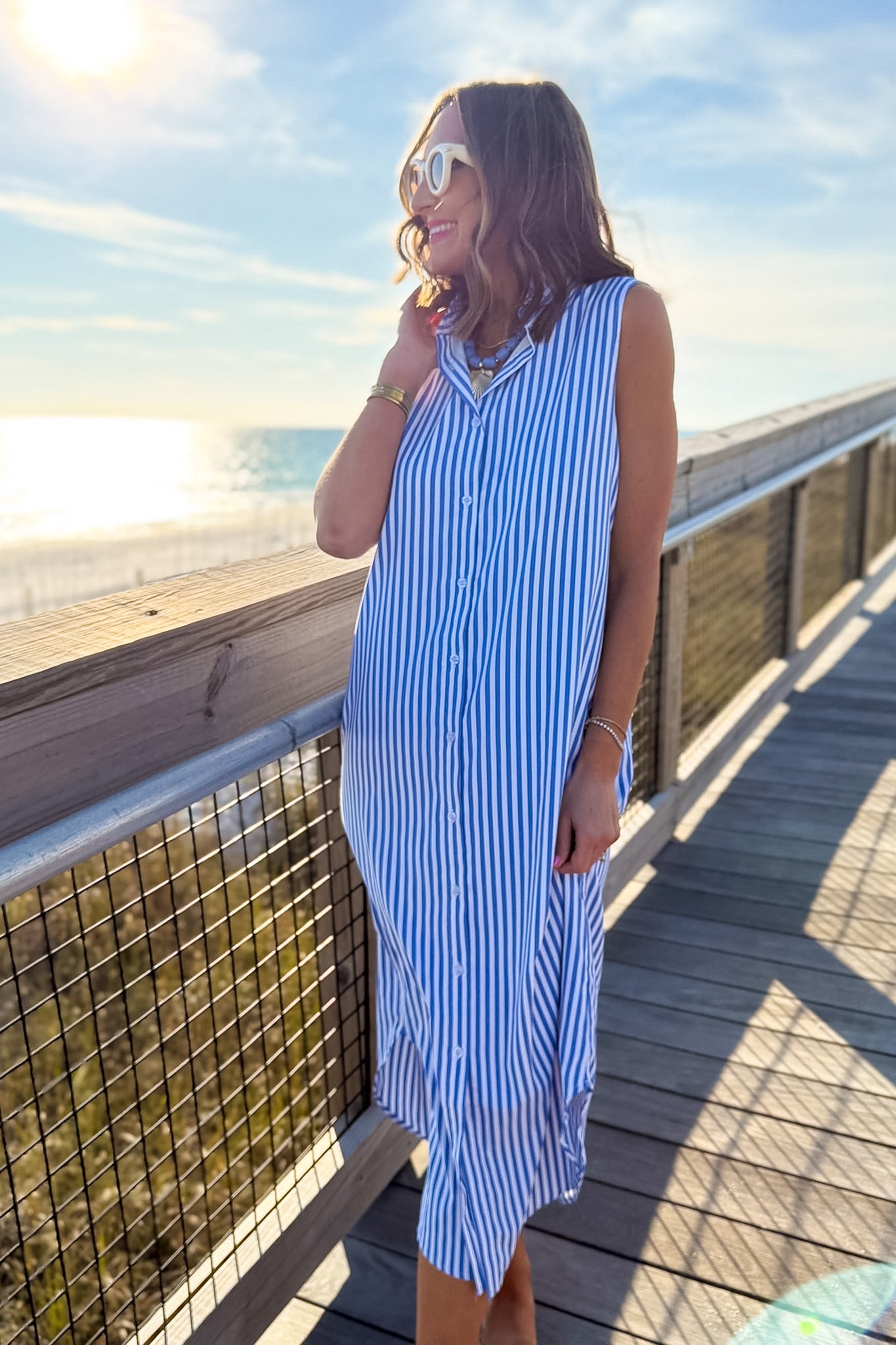 SSYS Saylor Sleeveless Preppy Shirt Dress In Blue