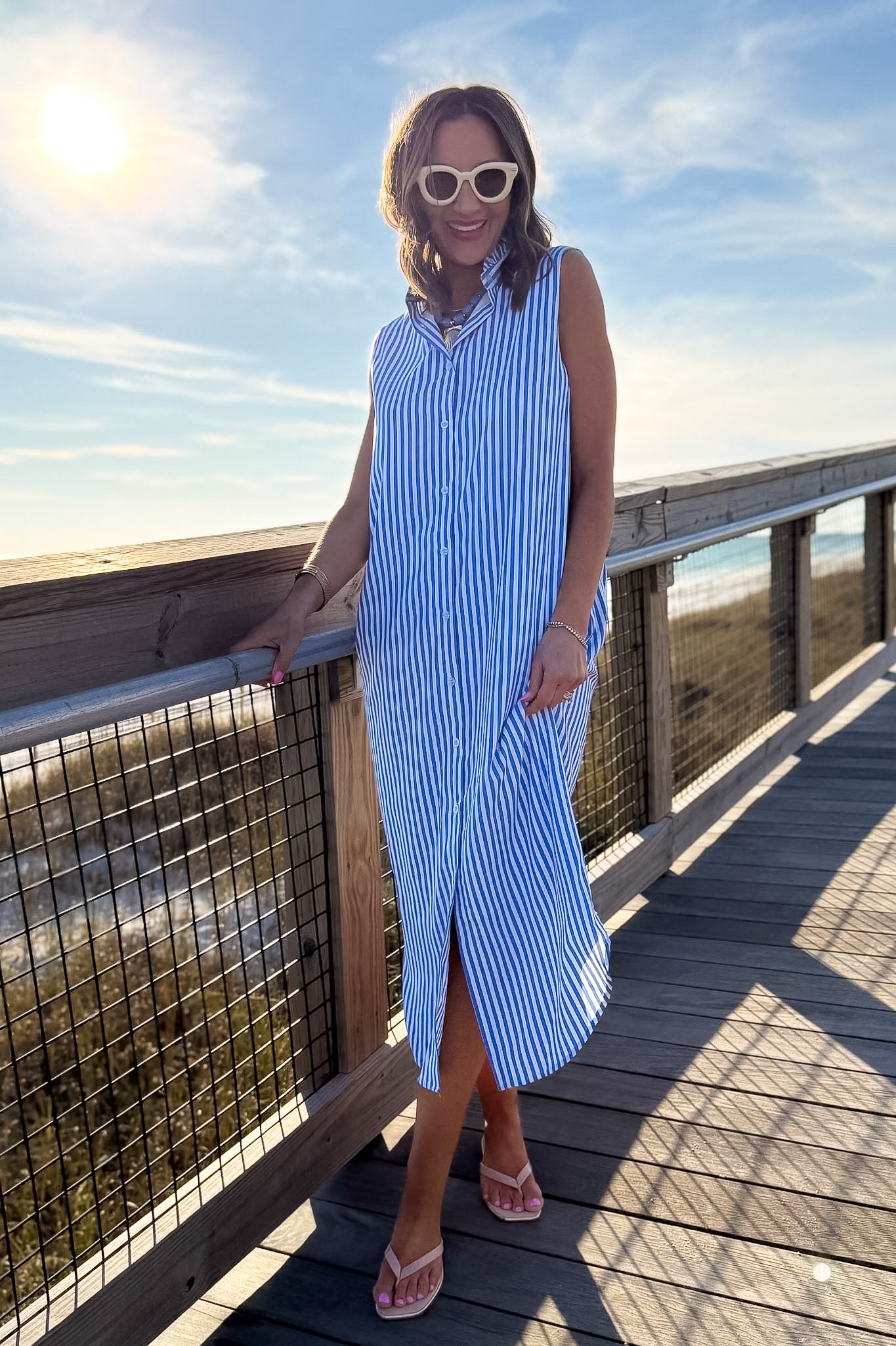 SSYS Saylor Sleeveless Preppy Shirt Dress In Blue
