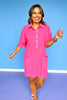 Fuchsia Waffle Knit Half Button Dress *FINAL SALE*