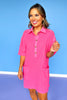 Fuchsia Waffle Knit Half Button Dress *FINAL SALE*