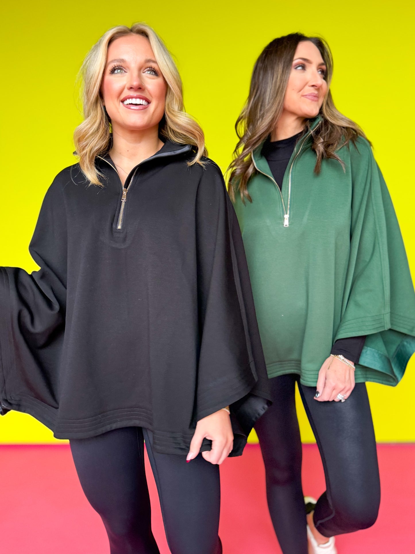 SSYS Marissa Fleece Lined Air Poncho In Black