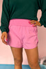 Pink High Waisted Split Hem Zipper Back Pocket Shorts