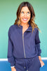 SSYS Navy Scuba Ruffle Neck Zip Jacket