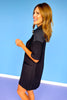 Black Waffle Knit Half Button Dress *FINAL SALE*