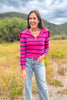 SSYS Alex Stripe Zip Long Sleeve Top In Pink Navy