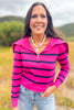 SSYS Alex Stripe Zip Long Sleeve Top In Pink Navy