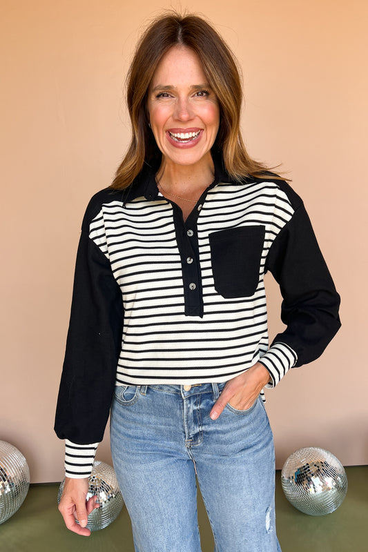 Black Striped Colorblock Pocket Knit Top, must have top, must have style, fall style, fall fashion, elevated style, elevated style, mom style, shop style your senses by mallory fitzsimmons, ssys by mallory fitzsimmons