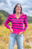 SSYS Alex Stripe Zip Long Sleeve Top In Pink Navy