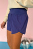 Indigo High Waisted Split Hem Zipper Back Pocket Shorts