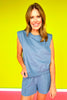 Dusty Blue French Terry Sleeveless Top Short Set *FINAL SALE*