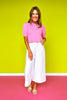 Candy Pink Round Neck Puff Short Sleeve Sweater *FINAL SALE*