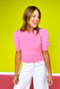 Candy Pink Round Neck Puff Short Sleeve Sweater *FINAL SALE*