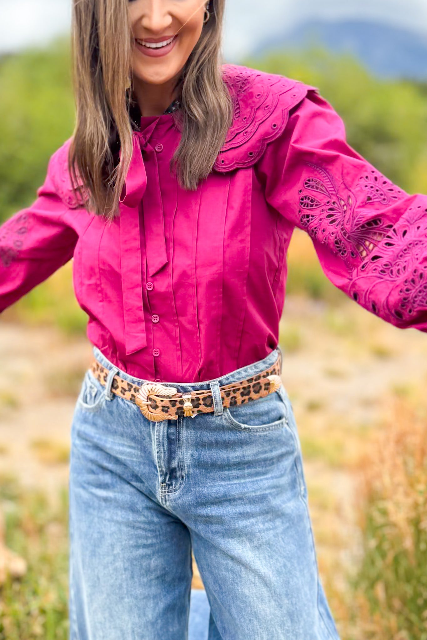 SSYS Marilyn Peter Pan Eyelet Top In Maroon