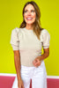 Taupe Round Neck Puff Short Sleeve Sweater *FINAL SALE*