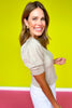 Taupe Round Neck Puff Short Sleeve Sweater *FINAL SALE*